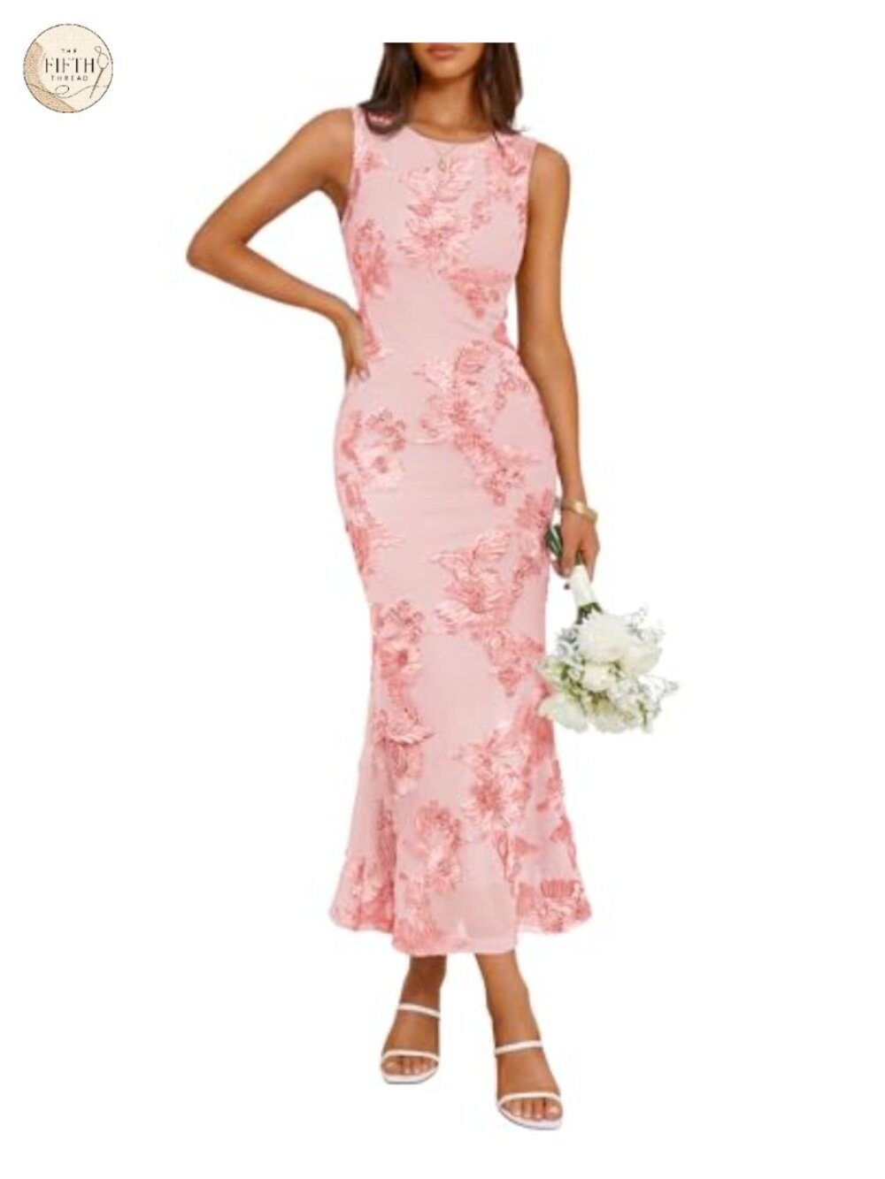 Women's Floral Mesh Bodycon Midi Dress Sleeveless Cocktail